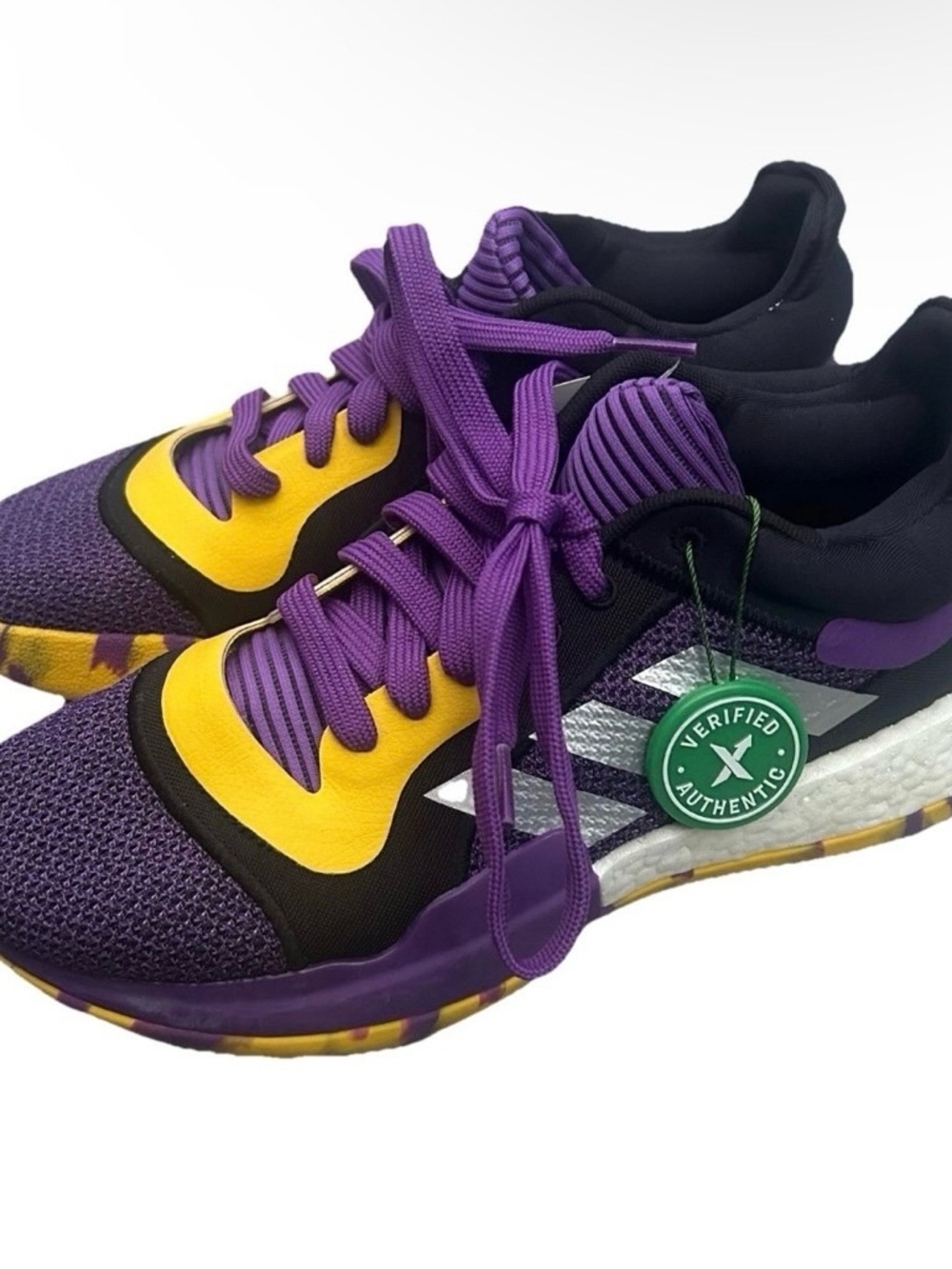 NWT Adidas Marquee Boost Low Purple And Yellow Sneakers Size 7.5 - Picture 3 of 4